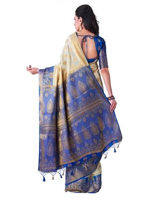 Beige Woven Art Silk Saree With Blouse 3