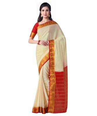 Beige Woven Crepe Saree With Blouse 1