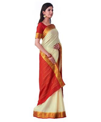 Beige Woven Crepe Saree With Blouse 2