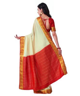 Beige Woven Crepe Saree With Blouse 3
