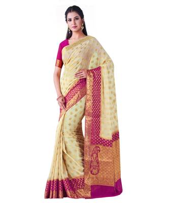 Beige Woven Chiffon Saree With Blouse 1