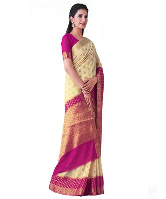 Beige Woven Chiffon Saree With Blouse 2