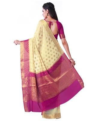 Beige Woven Chiffon Saree With Blouse 3