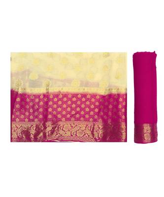 Beige Woven Chiffon Saree With Blouse 5