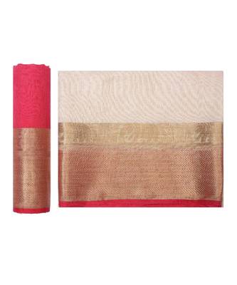 Beige Woven Linen Saree With Blouse 5