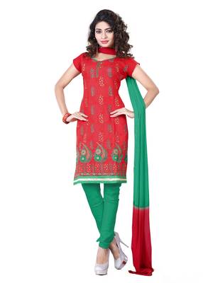 Multicolour embroidered chanderi unstitched salwar with dupatta 1