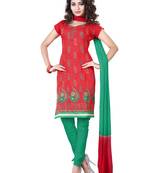 Multicolour embroidered chanderi unstitched salwar with dupatta