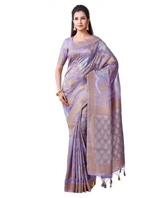 Purple Woven Art Silk Saree With Blouse 1