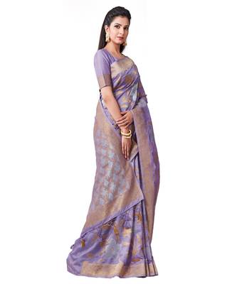 Purple Woven Art Silk Saree With Blouse 2