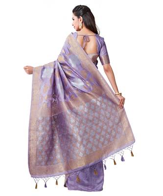 Purple Woven Art Silk Saree With Blouse 3