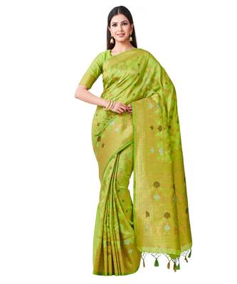 Green Woven Art Silk Saree With Blouse 1