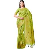 Green Woven Art Silk Saree With Blouse