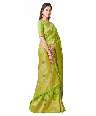 Green Woven Art Silk Saree With Blouse 2