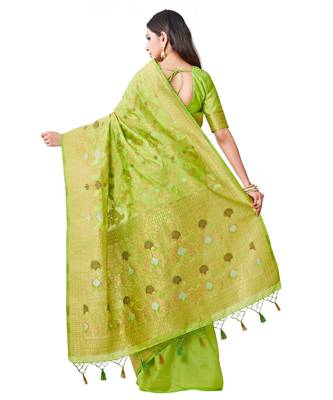 Green Woven Art Silk Saree With Blouse 3