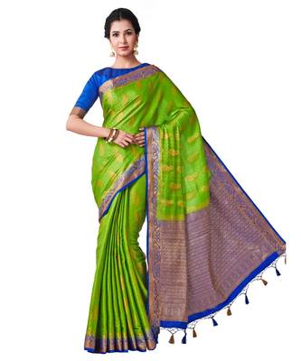 Green Woven Art Silk Saree With Blouse 1