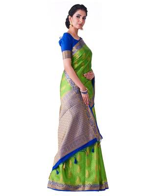 Green Woven Art Silk Saree With Blouse 2