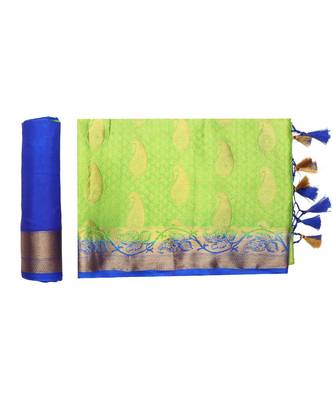 Green Woven Art Silk Saree With Blouse 5