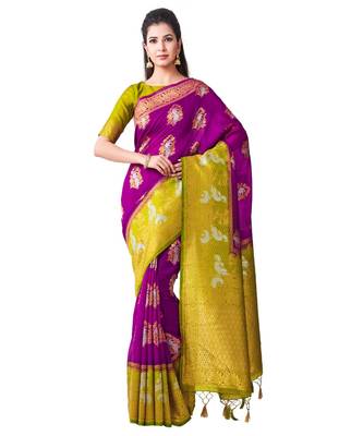 Purple Woven Art Silk Saree With Blouse 1