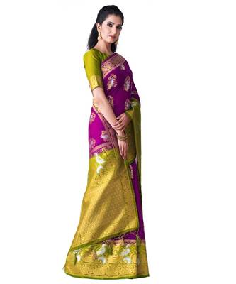 Purple Woven Art Silk Saree With Blouse 2