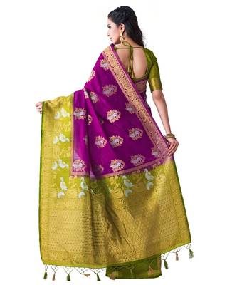 Purple Woven Art Silk Saree With Blouse 3