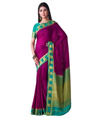 Purple Woven Crepe Saree With Blouse 1
