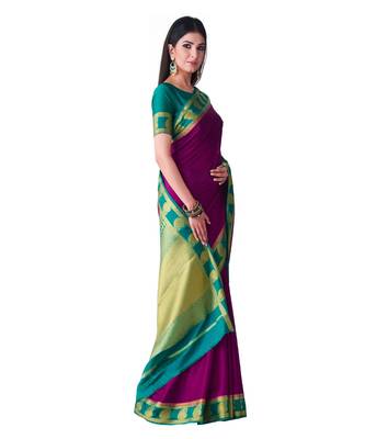 Purple Woven Crepe Saree With Blouse 2