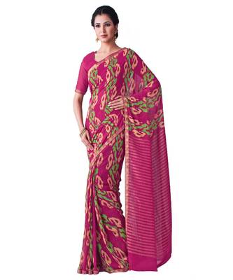 Pink Printed Chiffon Saree With Blouse 1