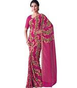 Pink Printed Chiffon Saree With Blouse