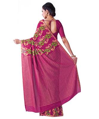 Pink Printed Chiffon Saree With Blouse 3