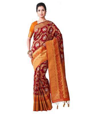 Maroon Woven Art Silk Saree With Blouse 1