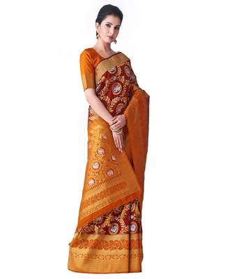Maroon Woven Art Silk Saree With Blouse 2