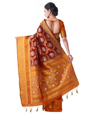 Maroon Woven Art Silk Saree With Blouse 3