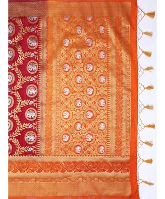 Maroon Woven Art Silk Saree With Blouse 5