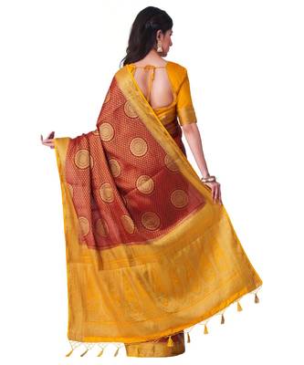 Maroon Woven Art Silk Saree With Blouse 3