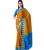 Yellow Woven Crepe Saree With Blouse