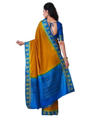Yellow Woven Crepe Saree With Blouse 3