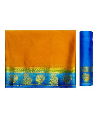 Yellow Woven Crepe Saree With Blouse 5