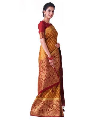 Orange Woven Art Silk Saree With Blouse 2