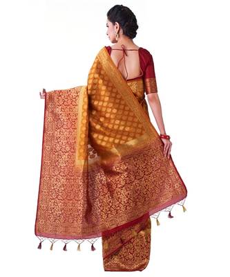 Orange Woven Art Silk Saree With Blouse 3
