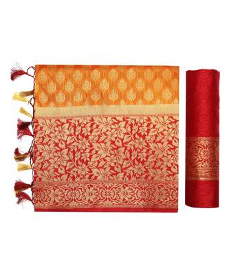 Orange Woven Art Silk Saree With Blouse 5