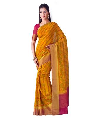 orange printed chiffon saree with blouse 1