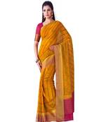 orange printed chiffon saree with blouse