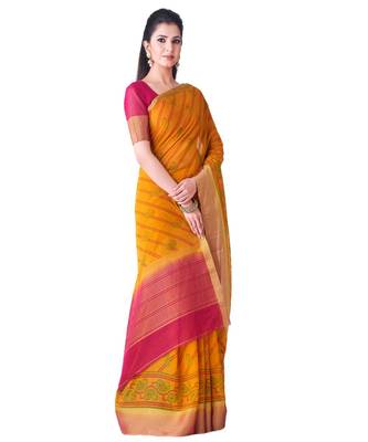 orange printed chiffon saree with blouse 2