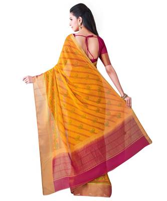 orange printed chiffon saree with blouse 3