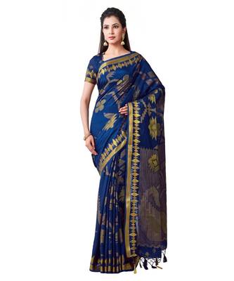 Blue Woven Art Silk Saree With Blouse 1