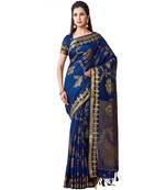Blue Woven Art Silk Saree With Blouse