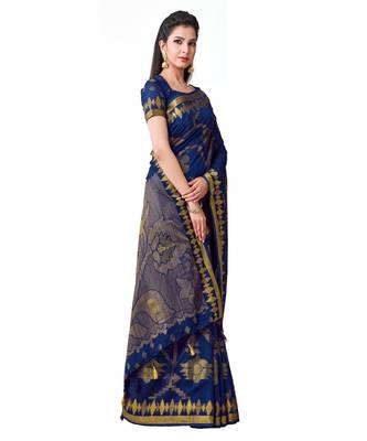 Blue Woven Art Silk Saree With Blouse 2