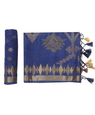 Blue Woven Art Silk Saree With Blouse 5
