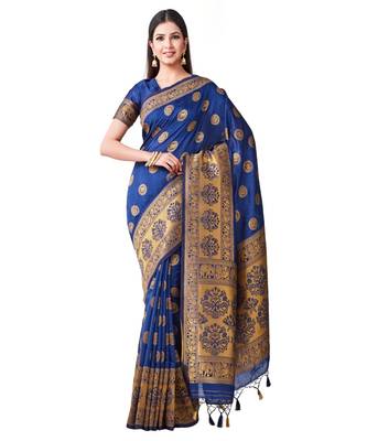 Blue Woven Art Silk Saree With Blouse 1