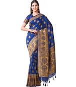 Blue Woven Art Silk Saree With Blouse